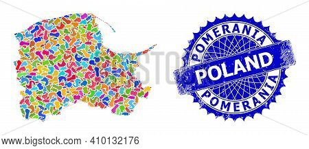 Pomeranian Voivodeship Map Vector Image. Spot Pattern And Distress Stamp Seal For Pomeranian Voivode