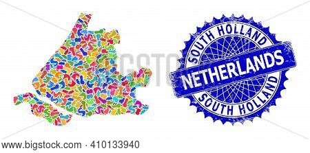 South Holland Map Template. Spot Pattern And Rubber Stamp Seal For South Holland Map. Sharp Rosette 