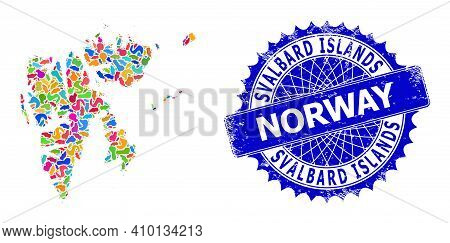 Svalbard Islands Map Flat Illustration. Spot Mosaic And Scratched Stamp Seal For Svalbard Islands Ma