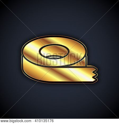 Gold Scotch Tape Icon Isolated On Black Background. Insulating Tape. Vector