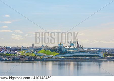 Kazan Kremlin And The River Kazanka Against The Blue Summer Sky