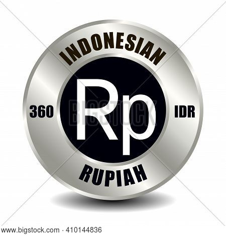 Indonesia Money Icon Isolated On Round Silver Coin. Vector Sign Of Currency Symbol With Internationa