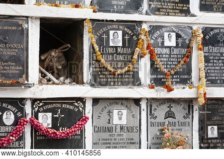 Panaji, India - November 07, 2011. Columbarium Wall At A Burial Ground, Cemetery Niches In A Graveya