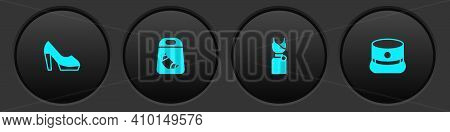 Set Woman Shoe, Croissant Package, Dress And Kepi Icon. Vector