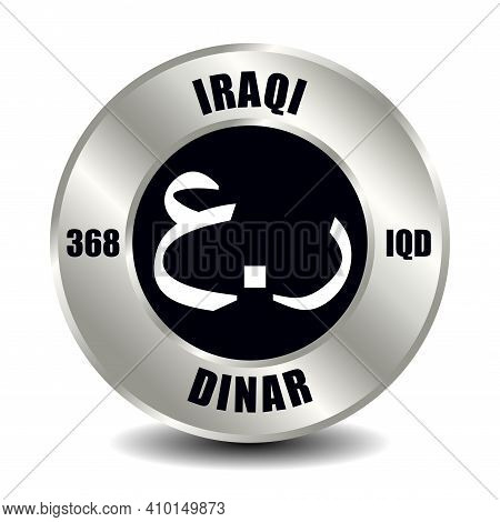 Iraq Money Icon Isolated On Round Silver Coin. Vector Sign Of Currency Symbol With International Iso