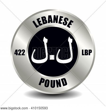 Lebanon Money Icon Isolated On Round Silver Coin. Vector Sign Of Currency Symbol With International 