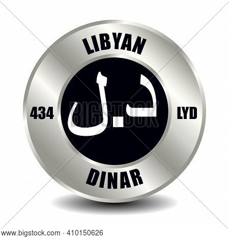 Libya Money Icon Isolated On Round Silver Coin. Vector Sign Of Currency Symbol With International Is