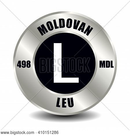 Moldova Money Icon Isolated On Round Silver Coin. Vector Sign Of Currency Symbol With International 