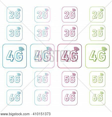 2g, 3g, 4g, 5g, 6g Icon Set For Internet And Phone. Vector Illustration Isolated On White Background