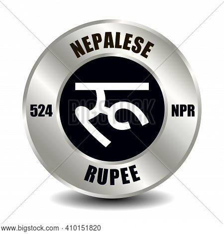 Nepal Money Icon Isolated On Round Silver Coin. Vector Sign Of Currency Symbol With International Is