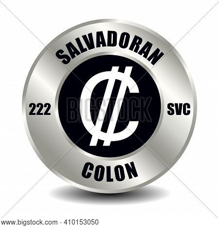 El Salvador Money Icon Isolated On Round Silver Coin. Vector Sign Of Currency Symbol With Internatio