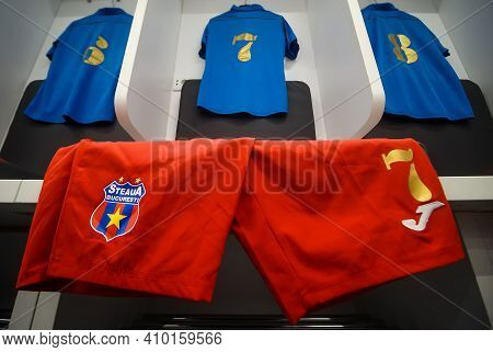 Bucharest, Romania - November 27, 2020: Steaua Bucharest Football Team Locker Room (selective Focus)