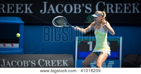 MELBOURNE - 14. ledna: Maria Sharapova Ruska v jejím prvním kole vyhrát nad Olga Puchkova nebo Russi