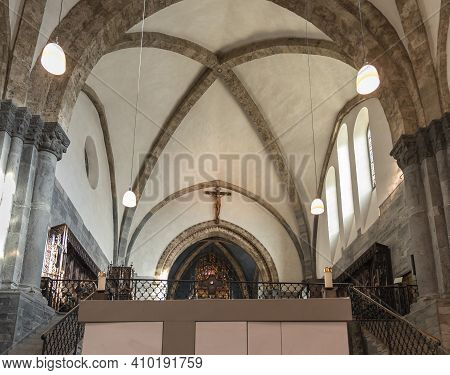 Chur, Switzerland - February 19, 2021: Interior Of The Catholic Cathedral In Chur, The Oldest Town I