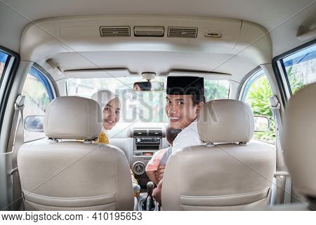 Muslim Family Travel By Car During Eid Mubarak Celebration