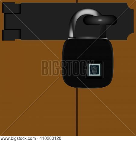 The Lock On The Metal Bracket Opens By Fingerprint Identification.
