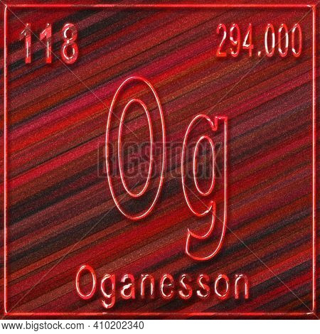 Oganesson Chemical Element, Sign With Atomic Number And Atomic Weight, Periodic Table Element