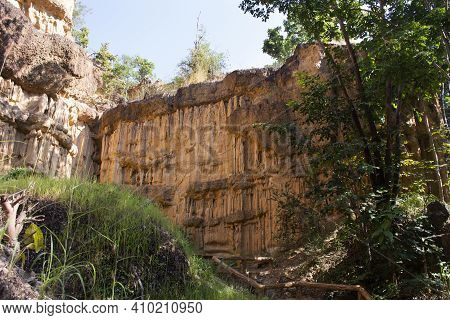 Pha Chor Canyon Cliffs In Jungle Wild Forest Of Mae Wang National Park For Thai People And Foreign T