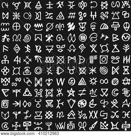 Set Of Runes Symbols. Ancient Occult Symbols, Vikings Like Letters On White