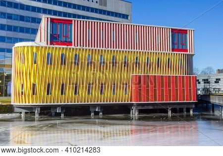 Groningen, Netherlands - February 13, 2021: Modern Duisenberg Building Of The University In Groninge