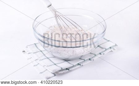 Rye And Wheat Flour Are Mixed In The Glass Bowl With Whisk. Dry Ingredients. Step By Step Recipe Of 