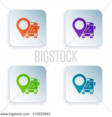 Color Location With Bus Icon Isolated On White Background. Transportation Concept. Bus Tour Transpor