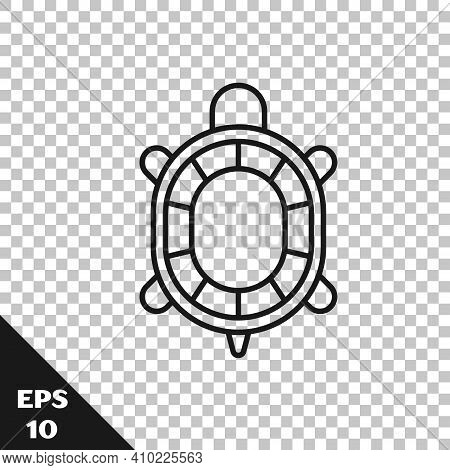 Black Line Turtle Icon Isolated On Transparent Background. Vector