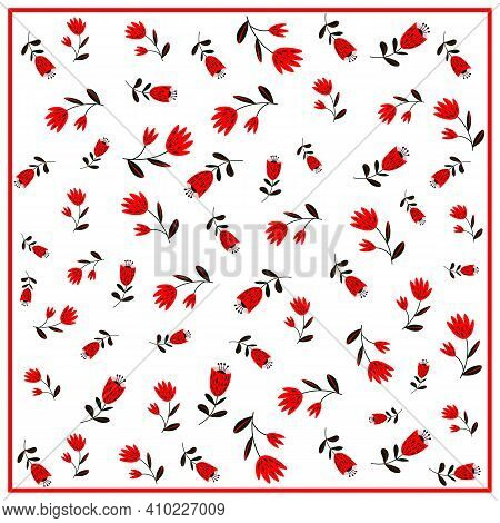 Print For Kerchief, Bandana, Scarf, Handkerchief, Shawl, Neck Scarf. Squared Pattern With Ornament F