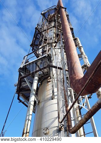 The Column Of Preliminary Rectification Of Raw Methanol Of The Methanol Shop Close-up
