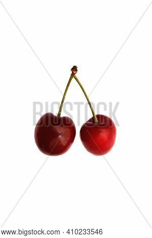 Sweet Red Healthy Vitamin Berry. Fresh Isolated Double Cherries.