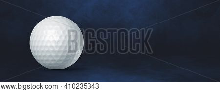 White Golf Ball Isolated On A Darkblue Studio Banner. 3d Illustration