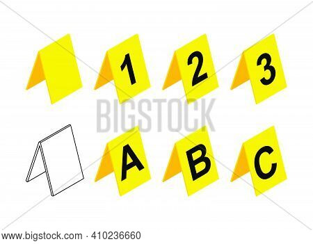 Crime Scene Markers Design. Plastic Yellow  Investigation Label Icon Set With Letter A, B, C And Num
