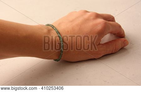 Emerald Bracelet. Bracelet Made Of Stones On Hand From Natural Stone Emerald. Bracelet Made Of Natur