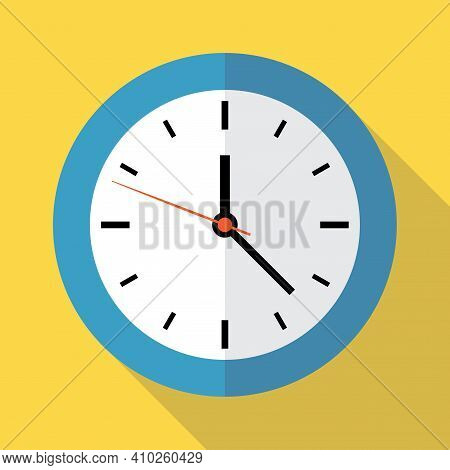 Blue Clock On A Yellow Background. Flat Vector Illustration.