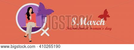 International Women's Day. Vector Template With For Card, Poster, Flyer And Other Users, Butterfly