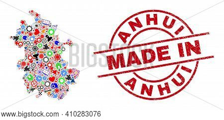 Service Anhui Province Map Mosaic And Made In Grunge Rubber Stamp. Anhui Province Map Collage Formed