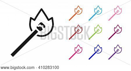 Black Burning Match With Fire Icon Isolated On White Background. Match With Fire. Matches Sign. Set 