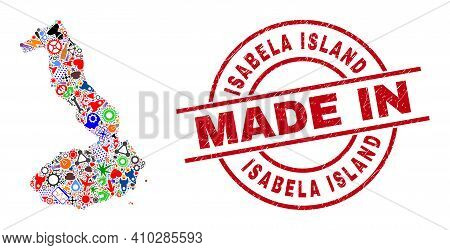 Technical Isabela Island Of Galapagos Map Mosaic And Made In Distress Rubber Stamp. Isabela Island O