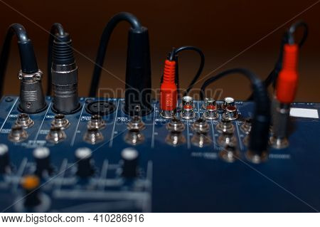 Cables In Mixing Console . Recording Studio Sound Mixing Board