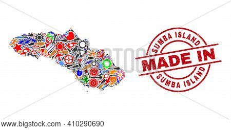 Education Sumba Island Map Mosaic And Made In Scratched Seal. Sumba Island Map Abstraction Composed 