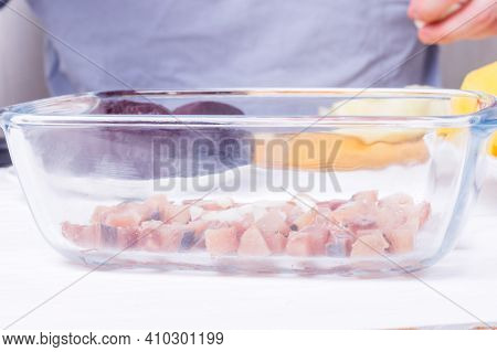 Step By Step Preparation Of Russian Traditional New Year Appetizer  - Herring Under Layers Of Boiled