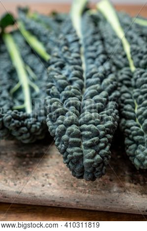 Cooking With Black Flat Leaves Of Cavolo Nero Tuscan Cabbage