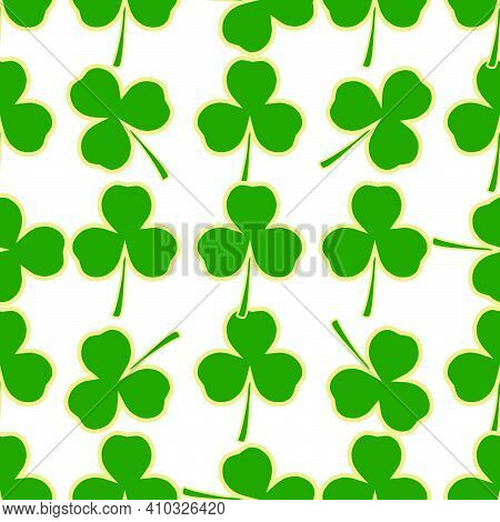 Illustration On Theme Irish Holiday St Patrick Day, Seamless Green Shamrock Clover. Pattern St Patri