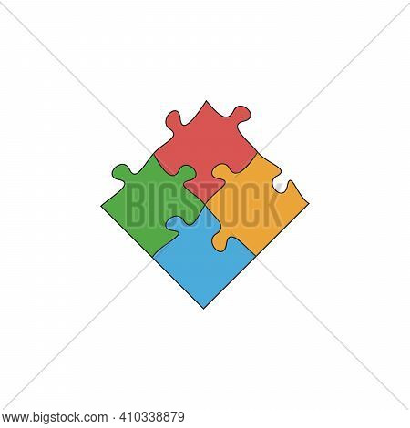 Two Puzzle Pieces Vector Isolated Colored Logo, Puzzle Chain. Game Logo, Fresh Idea Concept.stock Ve