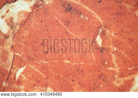 Pale Red Onyx With White Veins, Close-up Of A Flat Polished Natural Stone Surface.