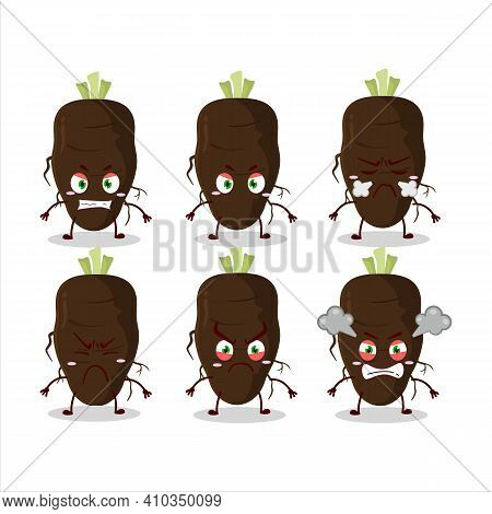 Black Salsify Cartoon Character With Various Angry Expressions