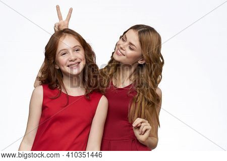 Joyful Family Fun Mom Daughter Emotions Light Background