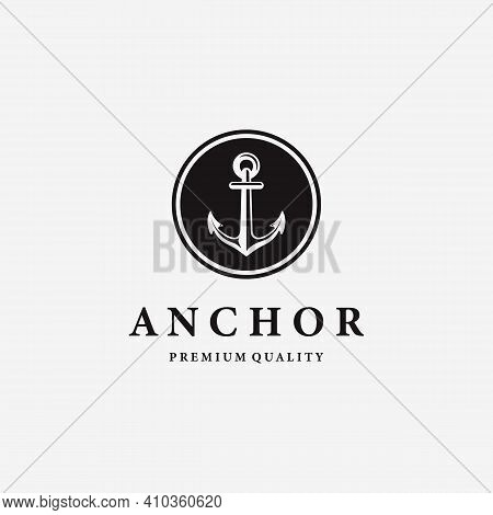 Minimalist Emblem Anchor Ship Nautical Maritime Logo, Design Illustration Of Navigation Drop Anchor 