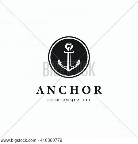 Minimalist Emblem Anchor Ship Nautical Maritime Logo, Design Illustration Of Navigation Drop Anchor 