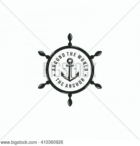 Badge Of Anchor Cruise Ship Vintage Logo, Illustration Design Of Pirates Navy Concept